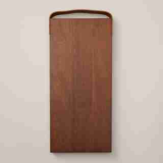 OUI RECTANGULAR WOOD SERVING BOARD WITH LEATHER HANDLE