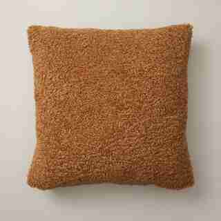 OUI SHAGGY FAUX-FUR PILLOW COVER CAMEL 18” X 18”