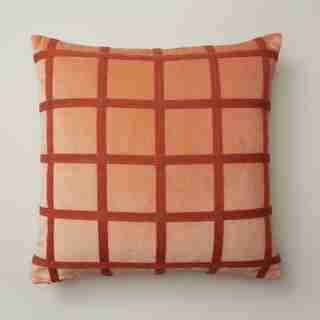 OUI EMBROIDERED GRID TAWNY ORANGE PILLOW COVER 18” X 18”
