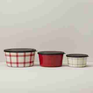 OUI RED PLAID POTLUCK BOWLS SET OF 3