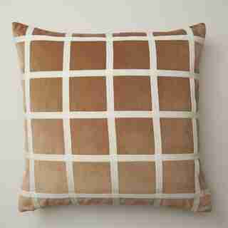 OUI EMBROIDERED GRID TAUPE PILLOW COVER 18” X 18”