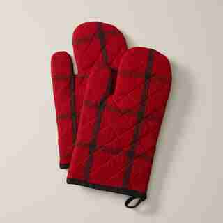 OUI RED & WHITE WINDOWPANE OVEN MITT