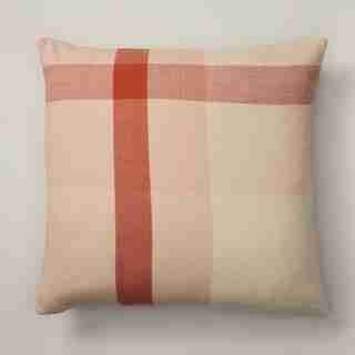 OUI MONDO PLAID PEACHY PILLOW COVER 18” X 18”