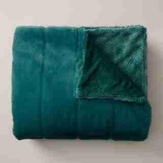 FAUX-FUR THROW – TEAL & HERRINGBONE