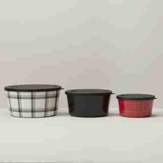 OUI BLACK PLAID POTLUCK BOWLS SET OF 3