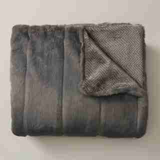 FAUX-FUR THROW – MEDIUM GREY & HERRINGBONE