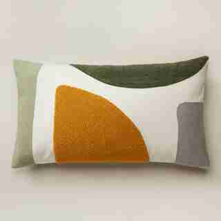 OUI EMBROIDERED PAINTED SHAPES PILLOW COVER MULTI-HUED 12" X 21"