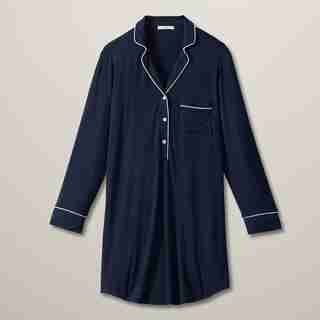 LOVE AND LORE PIPED HENLEY SLEEP SHIRT NAVY SMALL