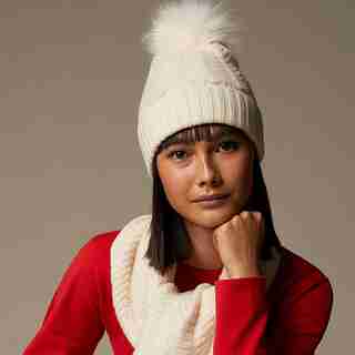 LOVE AND LORE CHEVRON POM HAT IVORY