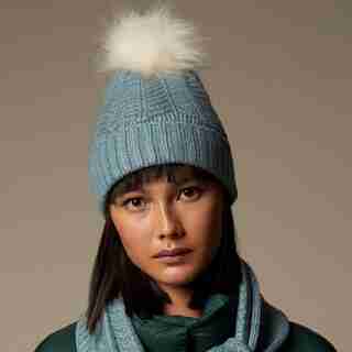 Love And Lore Chevron Pom Hat Slate Blue