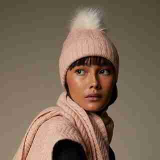 LOVE AND LORE CHEVRON POM HAT ROSE SMOKE