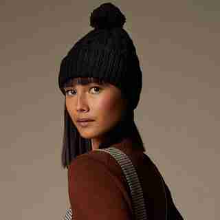 LOVE AND LORE SUSTAINABLE STYLE ECO CABLE KNIT POM HAT BLACK