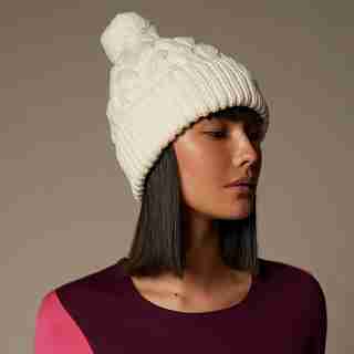 LOVE AND LORE SUSTAINABLE STYLE ECO CABLE KNIT POM HAT IVORY WHITE