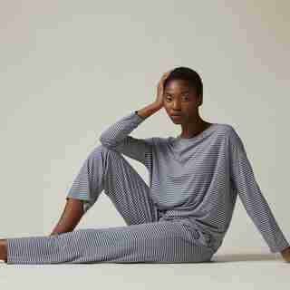 PYJAMA DEUX-PIÈCES – MOTIF À RAYURES, BLEU, MOYEN