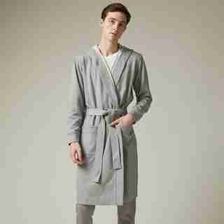 MEN'S TERRY HOODED ROBE HEATHER GREY SMALL-MEDIUM