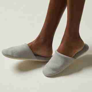 PANTOUFLES EN TRICOT MOLLETONNÉ ASTER – GRIS CHINÉ, GRAND/TRÈS GRAND