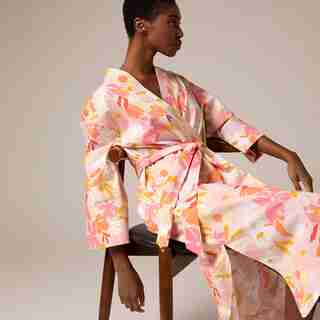 LOVE AND LORE POPLIN PRINT ROBE CORAL REEF FLORAL SMALL-MEDIUM