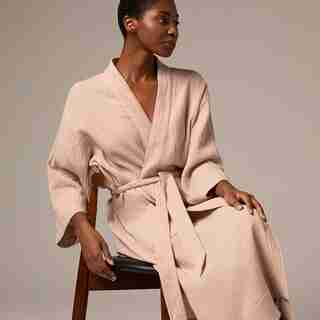 COTTON GAUZE ROBE, BLUSH MEDIUM/LARGE