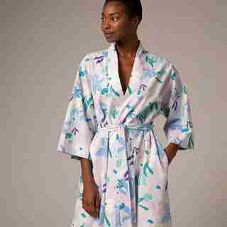 POPLIN PRINT ROBE REEF FLORAL , BLUE SMALL/MEDIUM