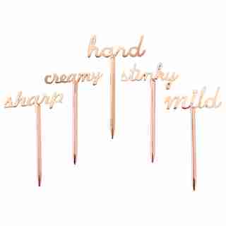 ROSE CHAMPAGNE FIGRAL WORD CHEESE MARKERS – SET OF 5