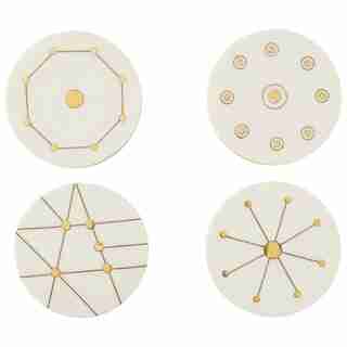 White Resin & Brass Deco Lines Round Coasters Set of 4 with Belly Band