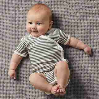 THE LITTLEST ORGANIC KIMONO BODYSUIT - CHARCOAL & WHITE STRIPE BABY 0-3 MONTHS