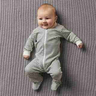 THE LITTLEST ORGANIC ZIP SLEEPER - CHARCOAL & WHITE STRIPE BABY 3-6 MONTHS
