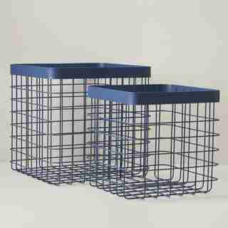 OUI SQUARE WIRE STORAGE BASKET NAVY SET OF 2