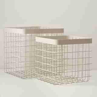 OUI SQUARE WIRE STORAGE BASKET TAN SET OF 2