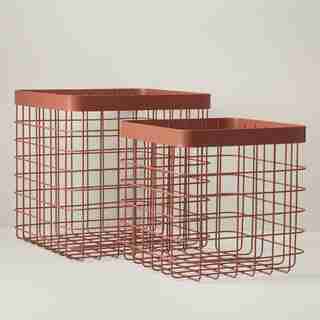 OUI SQUARE WIRE STORAGE BASKET TERRACOTTA SET OF 2