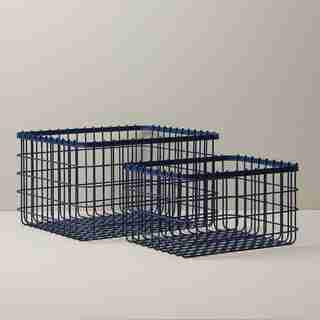 OUI RECTANGULAR WIRE STORAGE BASKET NAVY SET OF 2
