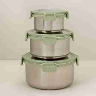 OUI STAINLESS-STEEL FOOD CONTAINERS FERN SET OF 3