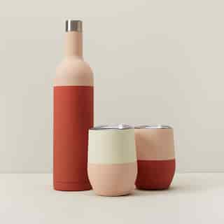 OUI INSULATED WINE BOTTLE & TUMBLERS SET GERBERA DAISY