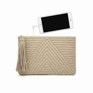 Mighty Purse Smartphone Charging Geo Clutch Cream