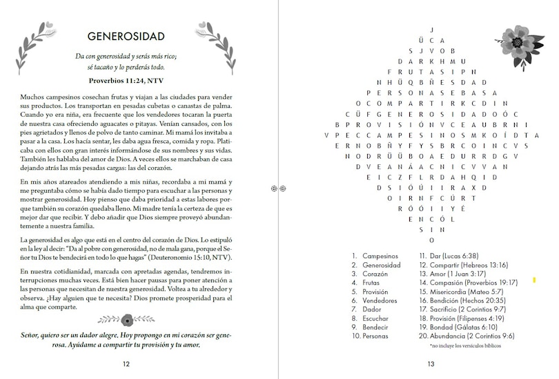 Aperçu du contenu 2_100 devocionales para mujeres. Con sopa de letras (letra grande) / One Hundred Devotionals for Women with Word Search