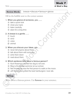 Sample content 5_A Word a Day, Grade 1 Teacher Edition