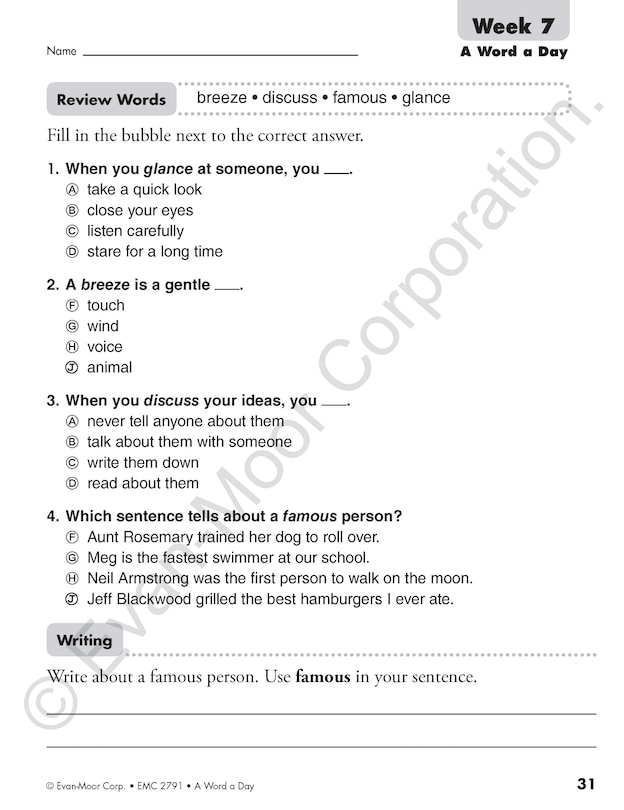 Sample content 5_A Word a Day, Grade 1 Teacher Edition