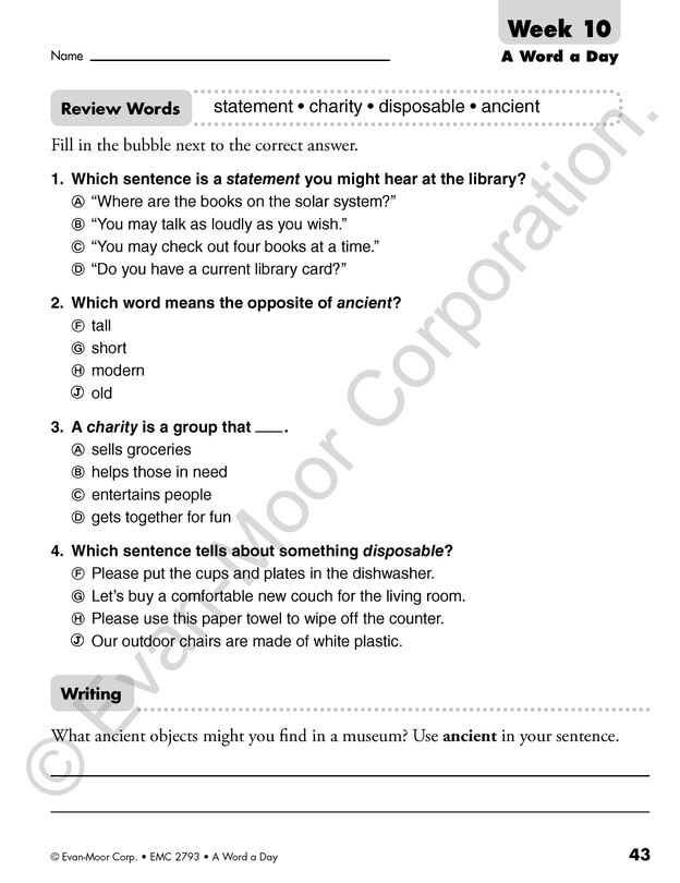 Sample content 5_A Word a Day, Grade 3 Teacher Edition