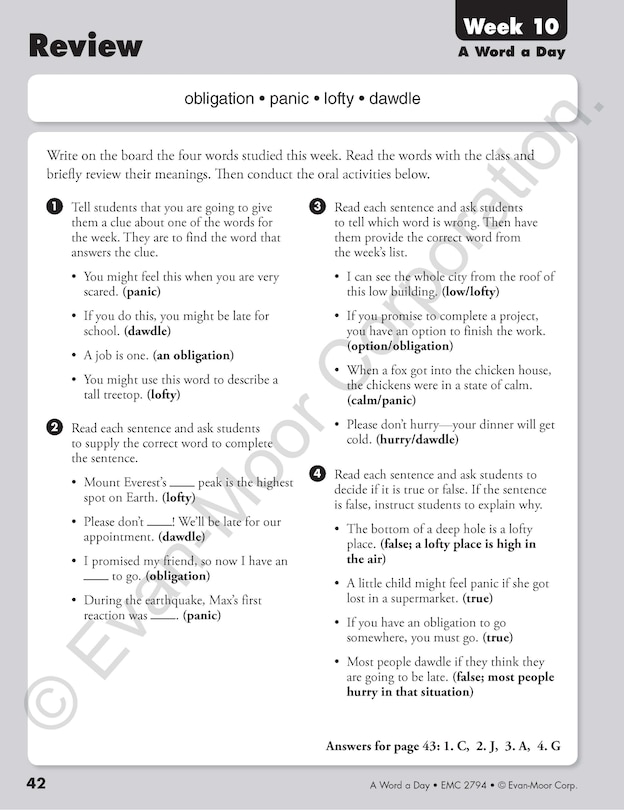 Sample content 3_A Word a Day, Grade 4 Teacher Edition
