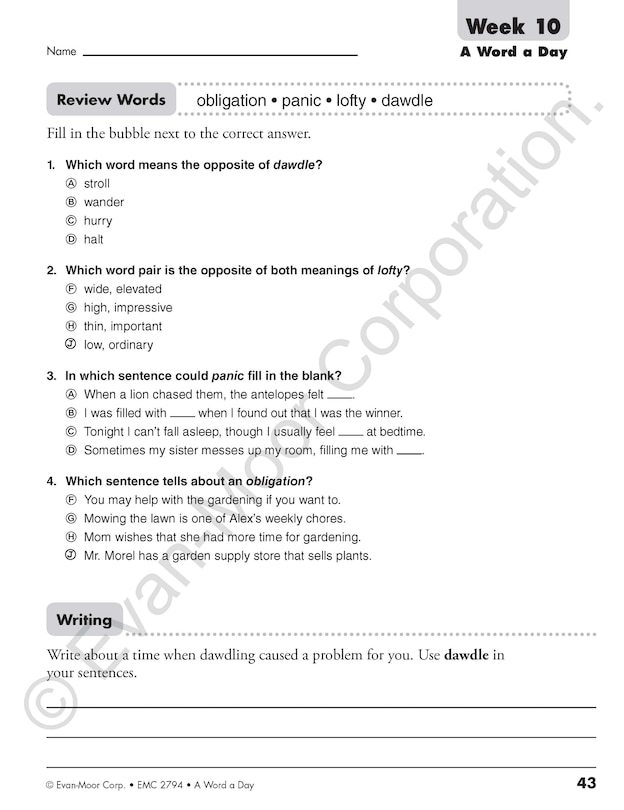 Sample content 4_A Word a Day, Grade 4 Teacher Edition