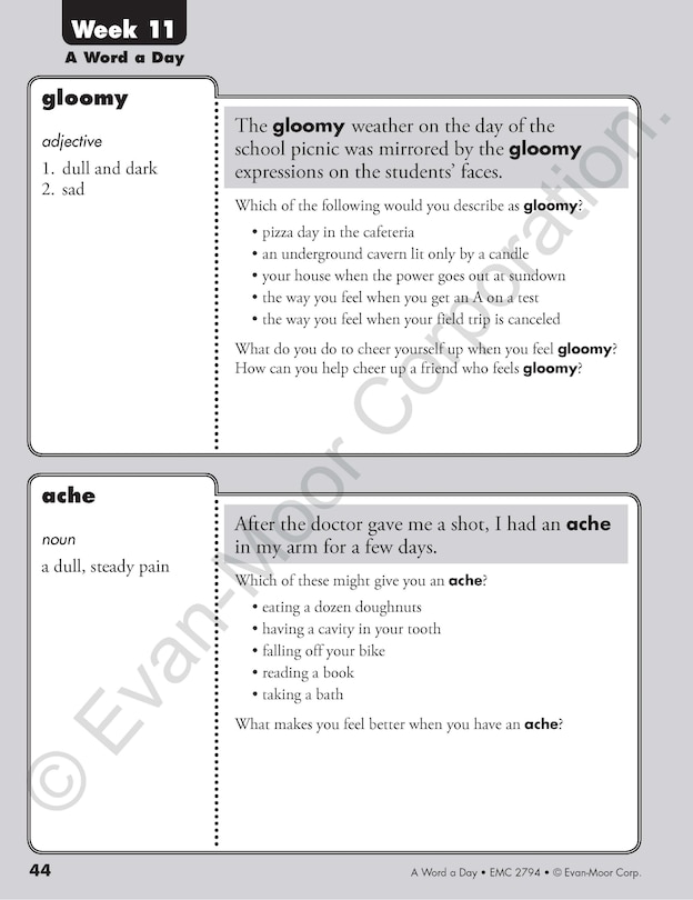 Sample content 5_A Word a Day, Grade 4 Teacher Edition
