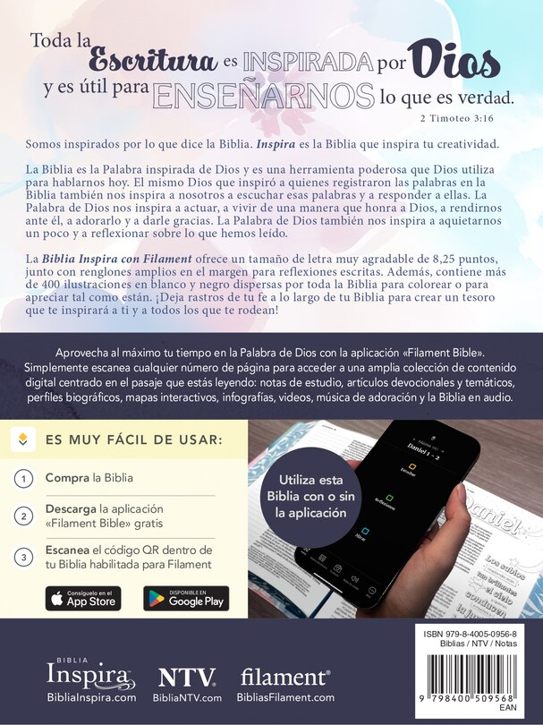 Couverture arrière_Biblia Inspira NTV con Filament  (SentiPiel, Paraíso floral)