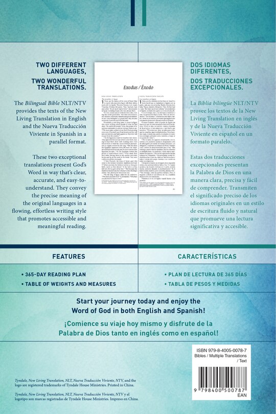 Couverture arri&egrave;re_Bilingual Bible / Biblia Biling&uuml;e Nlt/Ntv (Softcover, Blue Watercolor)