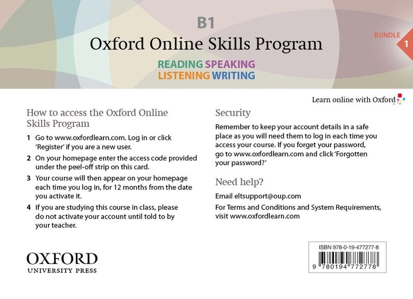 Front cover_Oxford Online Skills Program: B1 Bundle 1 - Card with Access Code