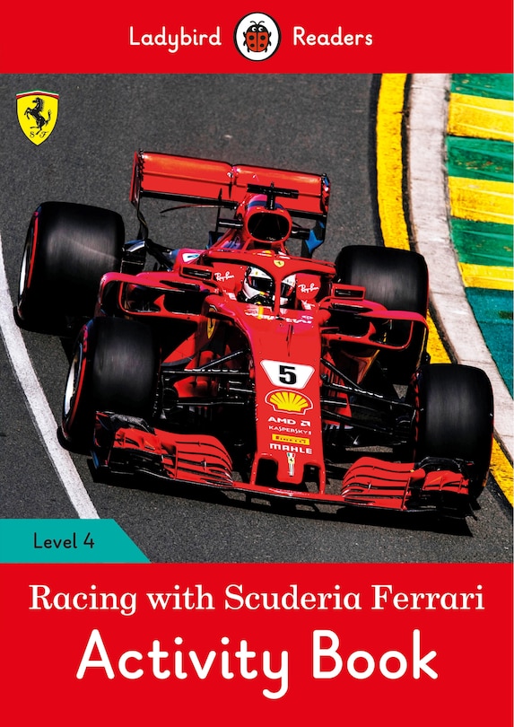 Front cover_Racing With Scuderia Ferrari Activity Book - Ladybird Readers Level 4