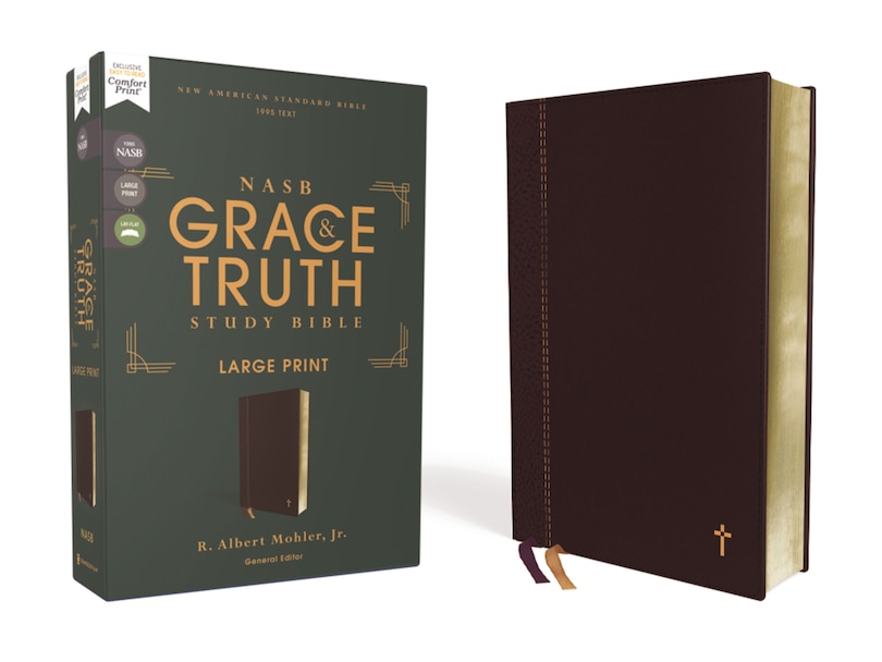 Front cover_NASB, The Grace and Truth Study Bible (Trustworthy and Practical Insights), Large Print, Leathersoft, Maroon, Red Letter, 1995 Text, Comfort Print