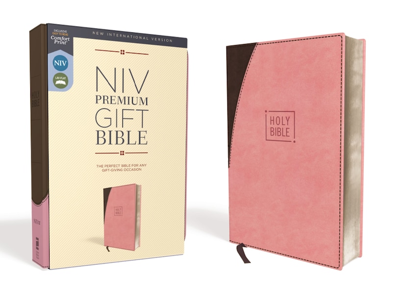 Front cover_Niv, Premium Gift Bible, Leathersoft, Pink/brown, Red Letter, Comfort Print