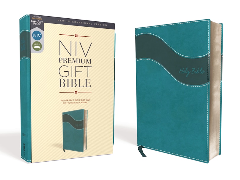 Front cover_Niv, Premium Gift Bible, Leathersoft, Teal, Red Letter, Comfort Print