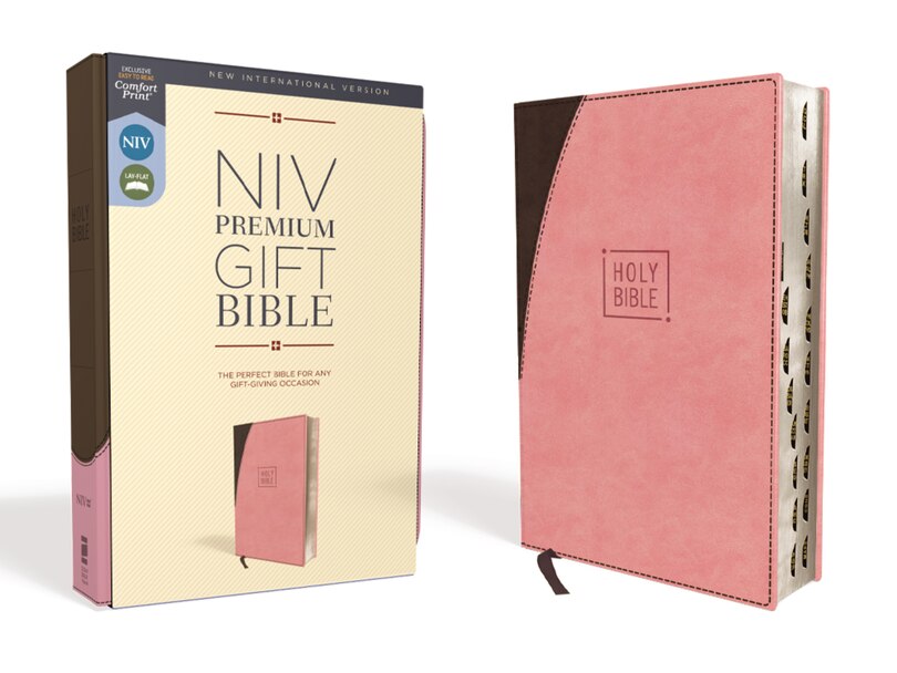 Couverture_Niv, Premium Gift Bible, Leathersoft, Pink/brown, Red Letter, Thumb Indexed, Comfort Print