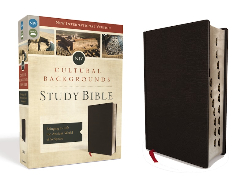 Front cover_NIV, Cultural Backgrounds Study Bible (Context Changes Everything), Bonded Leather, Black, Red Letter, Thumb Indexed